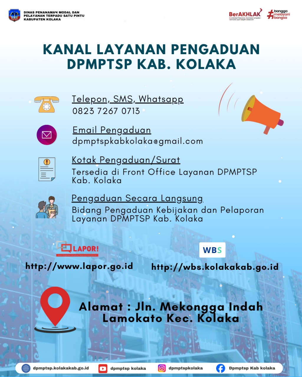 Kanal Layanan Pengaduan Resmi DPMPTSP Kabupaten Kolaka