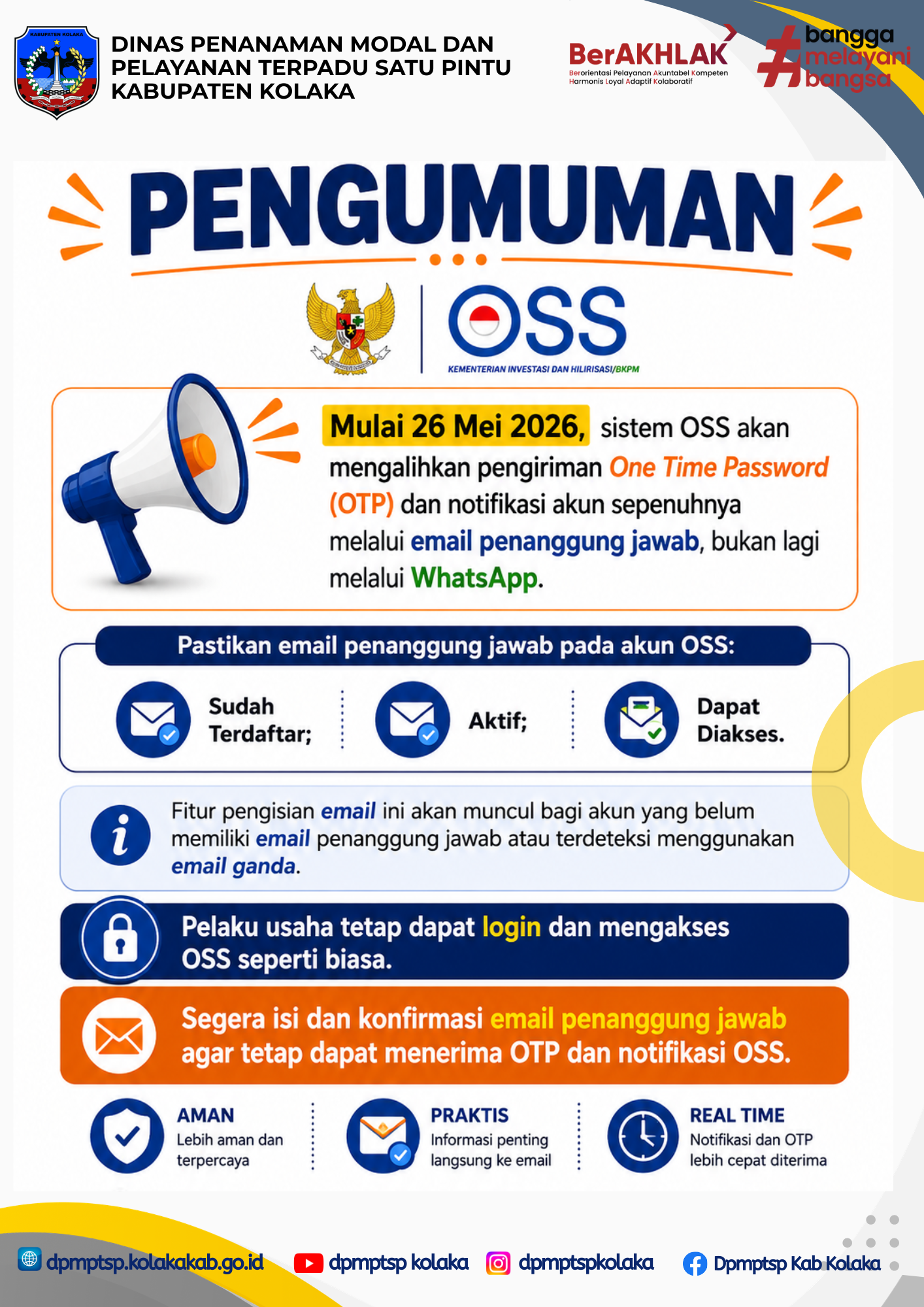 OSS Alihkan Pengiriman OTP dan Notifikasi Akun ke Email Penanggung Jawab Mulai 26 Mei 2026